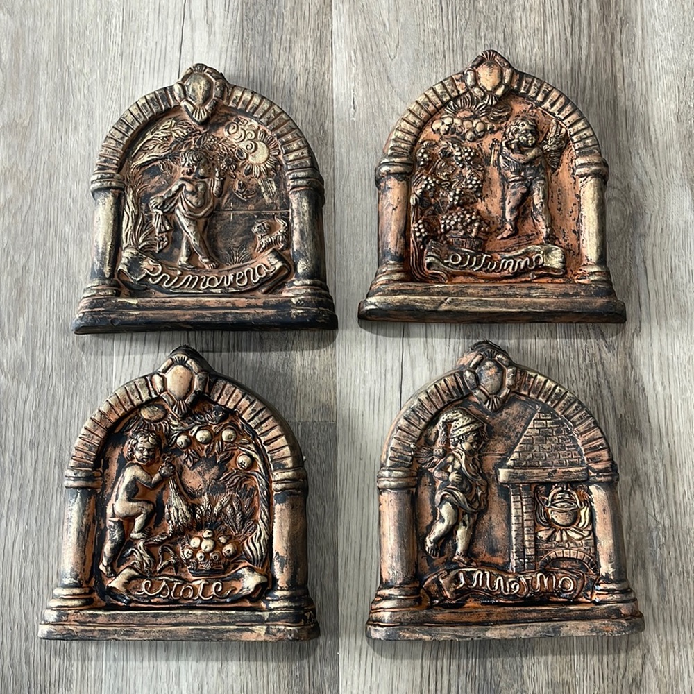 Italian Four Seasons terrace garden relief terracotta clay wall plaques